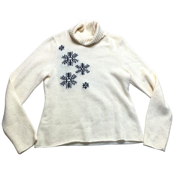111 State Snowflake Cream Turtleneck Wool Knit Sweater Large - Picture 2 of 4